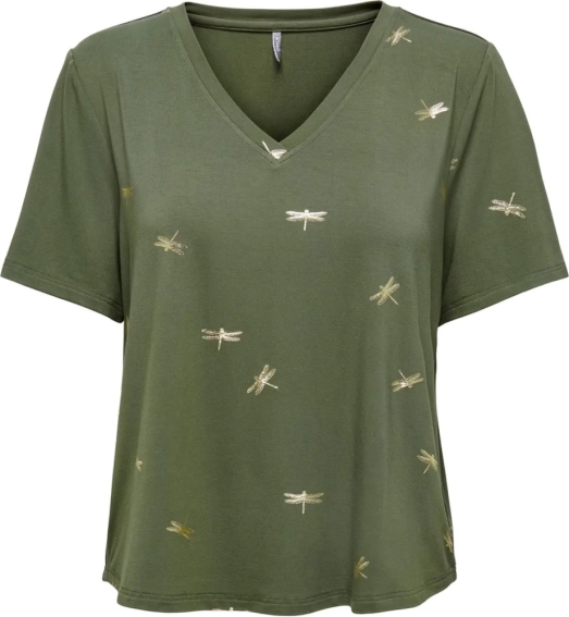 Футболка ONLFLORA S/S FOIL TOP JRS 15273576-Olive Night-Detail:Gun metal foil ONLY L Хаки 15273576-Olive Night-Deta фото 1 — интернет-магазин Tapok