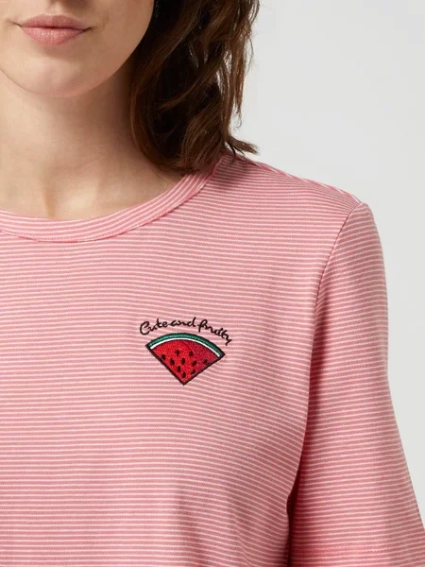 Футболка ONLFRUITY LIFE S/S STRIPE TOP BOX JRS 15231612 Strawberry Pink - BRIGHT WHITE + WATERMELON  15231612StrawberryPink-BR фото 3 — інтернет-магазин Tapok