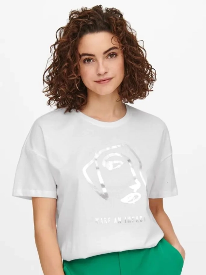 Футболка ONLISLA LIFE OVERSIZE S/S FOIL TOP JRS 15245485-Bright White-Print:IMPACT ONLY XS Белый 15245485-Bright White-Pri фото 3 — интернет-магазин Tapok