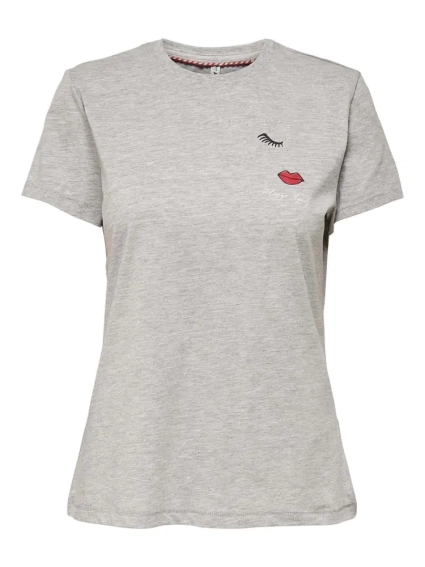 Футболка ONLJENNI LIFE FIT S/S TOP BOX JRS 15249479-Light Grey Melange-Print:FACE ONLY L Сірий 15249479-Light Grey Melan фото 1 — інтернет-магазин Tapok