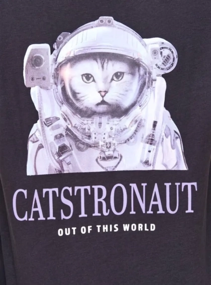 Футболка ONLKEIRA BOXY S/S CAT TOP BOX JRS 15254379-Moonless Night-Prent:CATSTRONAUT ONLY M Черный 15254379-Moonless Night-P фото 3 — интернет-магазин Tapok