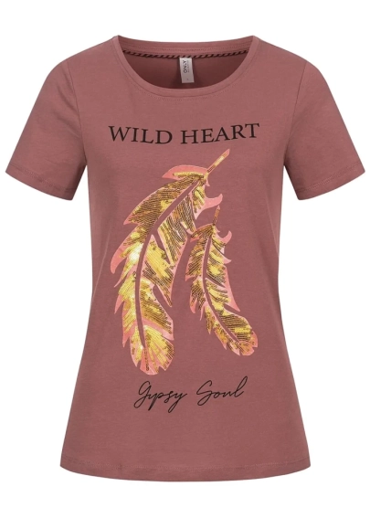 Футболка ONLKITA LIFE FEATHER S/S T-SHIRT CS JRS 15248950-Rose Brown ONLY L Розовий 15248950-Rose Brown-Print фото 1 — інтернет-магазин Tapok