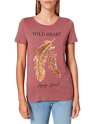 Футболка ONLKITA LIFE FEATHER S/S T-SHIRT CS JRS 15248950-Rose Brown ONLY L Розовий 15248950-Rose Brown-Print фото 4 — інтернет-магазин Tapok