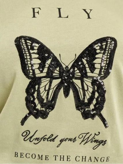 Футболка ONLKITA LIFE REG S/S BUTTERFLY BOX JRS 15235745-Tea-Print: FLY ONLY M Хаки 15235745-Tea-Print:FLY фото 3 — интернет-магазин Tapok