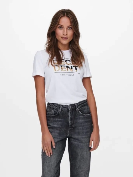 Футболка ONLKITA LIFE REG S/S HALF SEQ TOP JRS 15242222-Bright White-Print: DECADENT ONLY M Белый 15242222-Bright White-Pri фото 1 — интернет-магазин Tapok