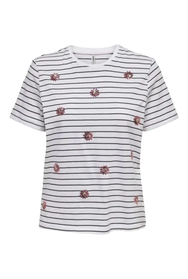 Футболка ONLKITA REG S/S LEFLEUR TOP BOX JRS 15254498-Bright White-Stripes:BLACK + PRINT FLOWER ONLY 15254498-Bright White-Str фото 1 — інтернет-магазин Tapok