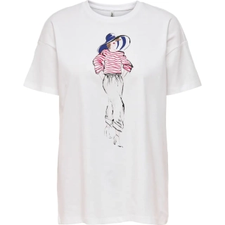 Футболка ONLMARY S/S OVERSIZE TOP JRS 15254406-Bright White-Print:HAT ONLY S Белый 15254406-Bright White-Pri