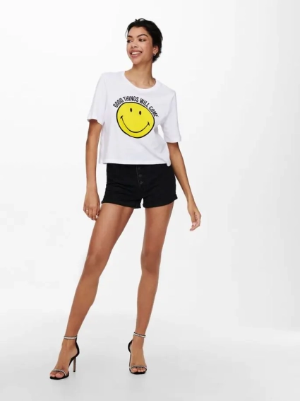 Футболка ONLSMILEY LIFE S/S TOP BO 15232818 Bright White GOOD ONLY L Белый 15232818BrightWhiteGOOD фото 2 — интернет-магазин Tapok