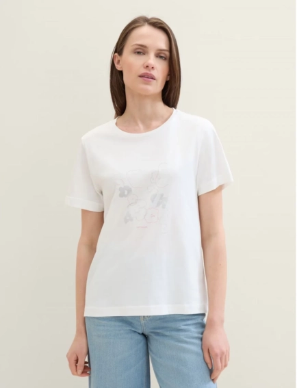 Футболка T-Shirt mit Print 1040544ХХ10320 Tom Tailor L Белый 1040544ХХ10320 фото 1 — интернет-магазин Tapok