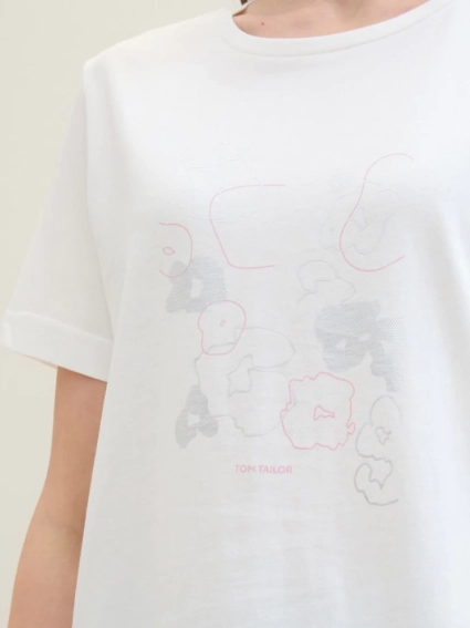 Футболка T-Shirt mit Print 1040544ХХ10320 Tom Tailor L Белый 1040544ХХ10320 фото 3 — интернет-магазин Tapok