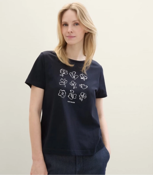 Футболка T-Shirt mit Print 1040544ХХ10668 Tom Tailor L Темно-синий 1040544ХХ10668 фото 1 — интернет-магазин Tapok