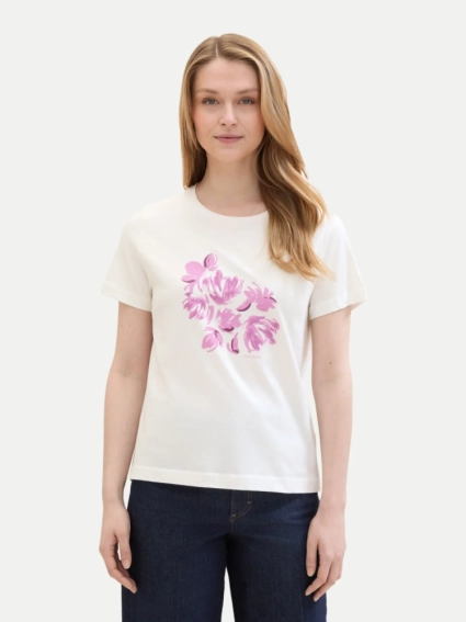 Футболка T-Shirt mit Print 1040544ХХ15221 Tom Tailor L Белый 1040544ХХ15221 фото 1 — интернет-магазин Tapok