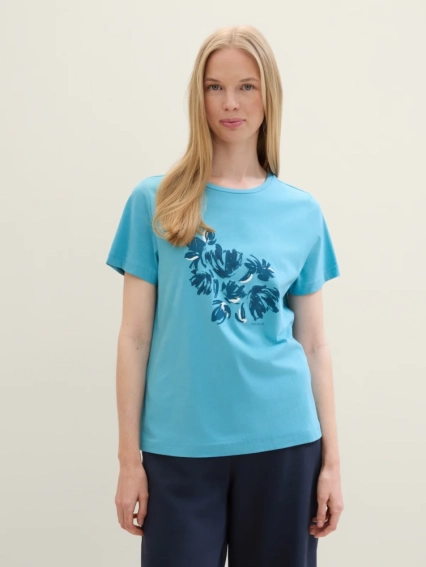 Футболка T-Shirt mit Print 1040544ХХ35313 Tom Tailor L Блакитний 1040544ХХ35313 фото 1 — інтернет-магазин Tapok