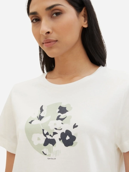 Футболка T-SHIRT WITH A PRINT 1040544-10357 Tom Tailor L Белый 1040544-10357 фото 3 — интернет-магазин Tapok