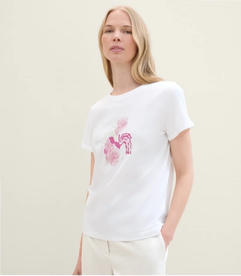 Футболка T-shirt with print 1041569ХХ10315 Tom Tailor L Белый 1041569ХХ10315 фото 1 — интернет-магазин Tapok