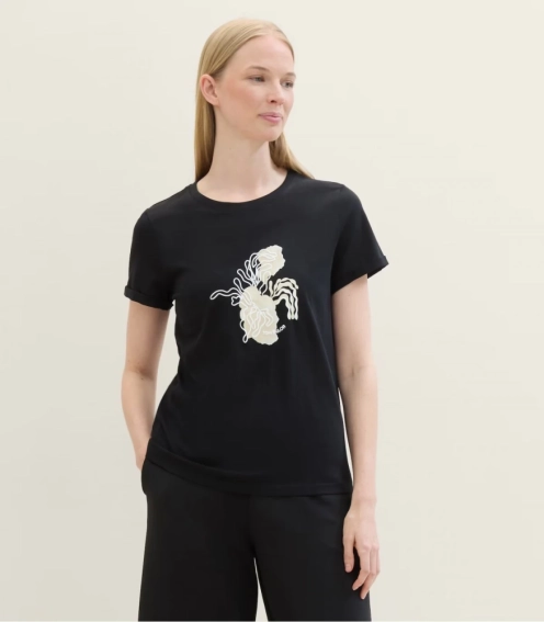 Футболка T-shirt with a print 1041569ХХ14482 Tom Tailor L Чорний 1041569ХХ14482 фото 1 — інтернет-магазин Tapok
