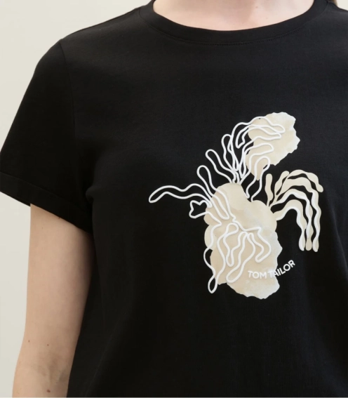 Футболка T-shirt with a print 1041569ХХ14482 Tom Tailor L Чорний 1041569ХХ14482 фото 3 — інтернет-магазин Tapok