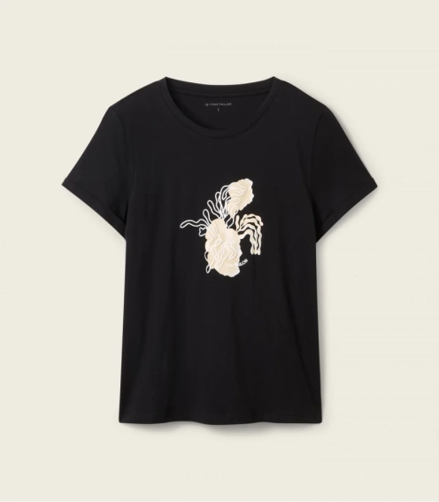 Футболка T-shirt with a print 1041569ХХ14482 Tom Tailor L Чорний 1041569ХХ14482 фото 4 — інтернет-магазин Tapok