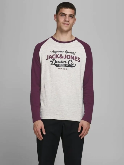 Футболка с длинными рукавами JJERAGLAN LOGO TEE L/S NOOS 12172365 Port Royale Jack&amp;Jones M Бордовый 12172365PortRoyale фото 2 — интернет-магазин Tapok