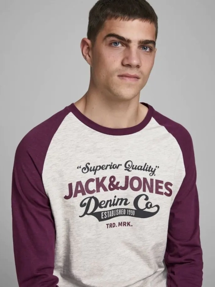 Футболка с длинными рукавами JJERAGLAN LOGO TEE L/S NOOS 12172365 Port Royale Jack&amp;Jones M Бордовый 12172365PortRoyale фото 3 — интернет-магазин Tapok