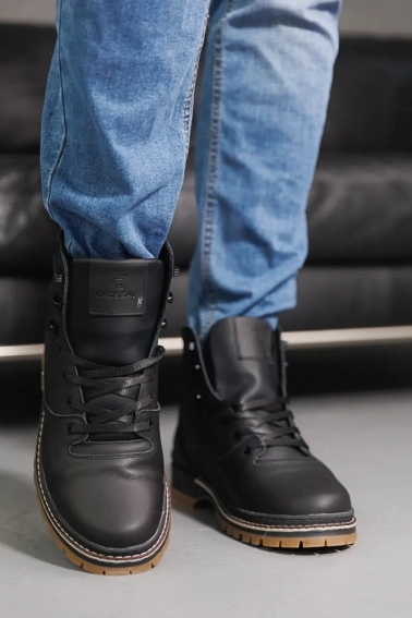 Мужские ботинки кожаные зимние черные CrosSAV 328 фото 2 — интернет-магазин Tapok
