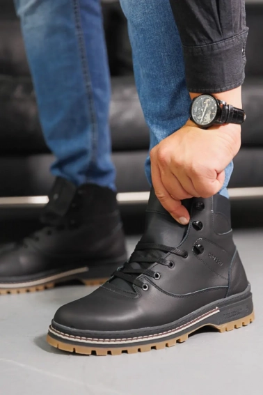 Мужские ботинки кожаные зимние черные CrosSAV 328 фото 3 — интернет-магазин Tapok