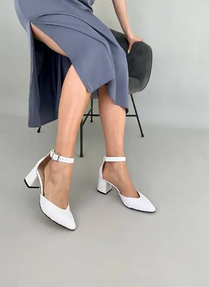 Белые кожаные босоножки каблук 6 см фото 4 — интернет-магазин Tapok