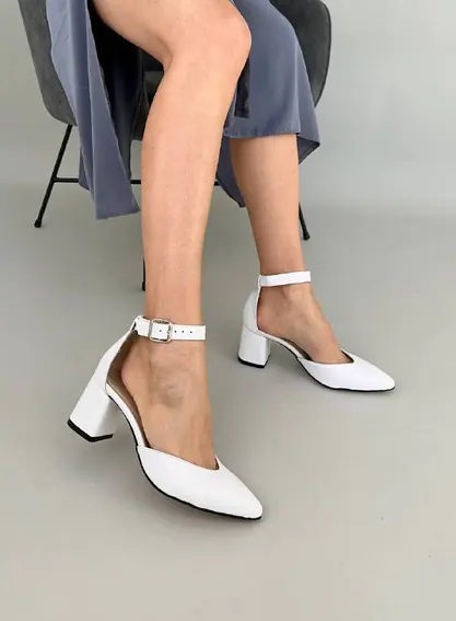 Белые кожаные босоножки каблук 6 см фото 6 — интернет-магазин Tapok