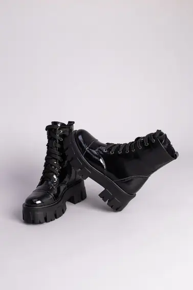 Ботинки женские кожа наплак черные на шнурках зимние фото 8 — интернет-магазин Tapok