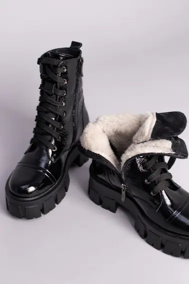 Ботинки женские кожа наплак черные на шнурках зимние фото 9 — интернет-магазин Tapok