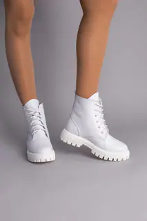Ботинки женские кожаные белые на шнурках демисезонные