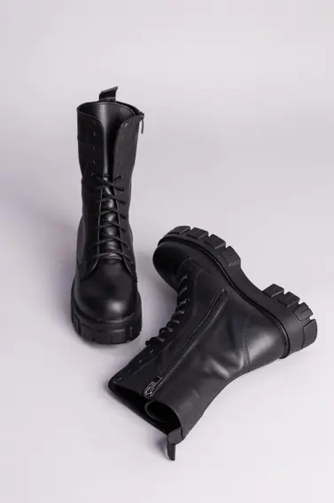Черевики жіночі шкіряні чорні на шнурках і з замком фото 9 — інтернет-магазин Tapok