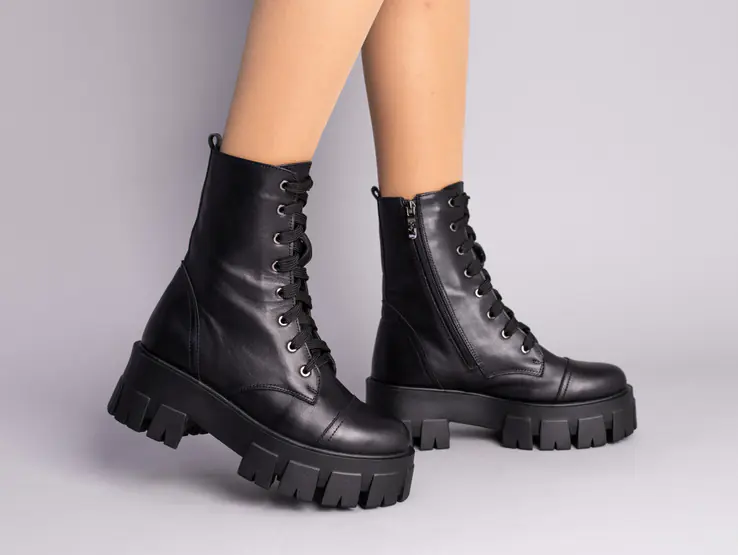 Ботинки женские кожаные черные на шнурках зимние фото 1 — интернет-магазин Tapok