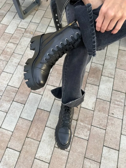 Ботинки женские кожаные черные на шнурках зимние фото 12 — интернет-магазин Tapok