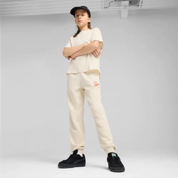 Брюки спортивные подростковые ESS SCRIPT Sweatpants 68580787 Puma 128 Кремовый 68580787 фото 3 — интернет-магазин Tapok