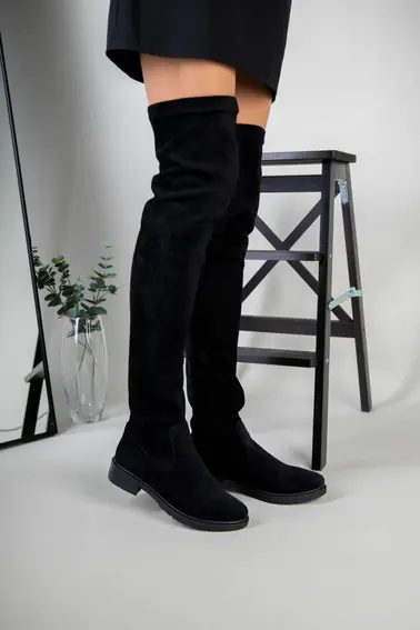 Зимові чорні замшеві чоботи-панчохи фото 2 — інтернет-магазин Tapok