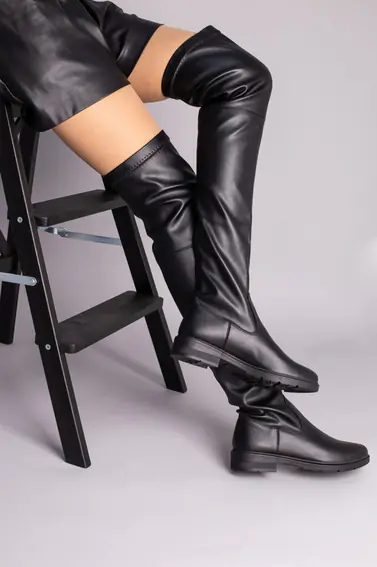 Сапоги-чулки женские кожаные черные зимние фото 5 — интернет-магазин Tapok