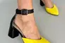 Черные кожаные босоножки с желтым носком каблук 6 см Фото 2