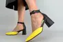 Черные кожаные босоножки с желтым носком каблук 6 см Фото 3