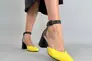 Черные кожаные босоножки с желтым носком каблук 6 см Фото 5