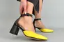 Черные кожаные босоножки с желтым носком каблук 6 см Фото 7