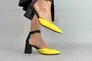 Черные кожаные босоножки с желтым носком каблук 6 см Фото 8