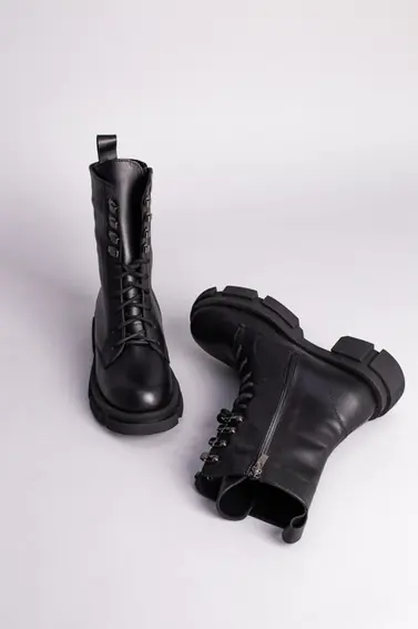 Черевики жіночі шкіряні чорні на шнурках і з замком на байку фото 9 — інтернет-магазин Tapok