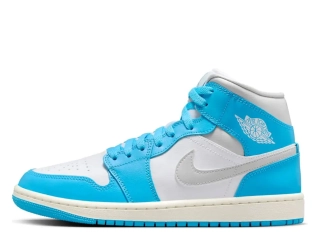 Кроссовки Jordan 1 Mid Dark Powder Blue White Sail Neutral Grey (W) BQ6472-400