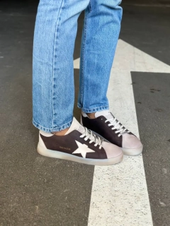 Кеди жіночі замшеві шоколадні зі вставками бежевої замші