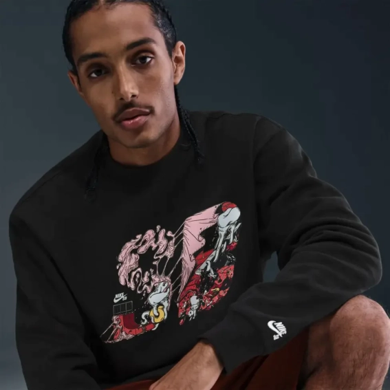 Світшот чоловічий Nike Flc Po Crew Black HQ9010-010 фото 3 — інтернет-магазин Tapok