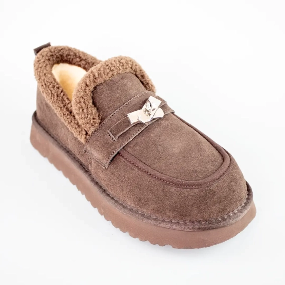 Лофери жіночі замшеві на хутрі 593383 Коричневі фото 2 — інтернет-магазин Tapok