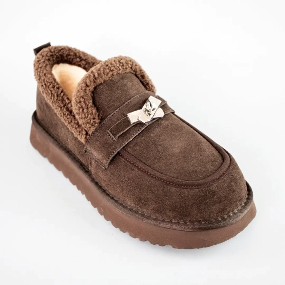 Лофери жіночі замшеві на хутрі 593383 Коричневі фото 19 — інтернет-магазин Tapok