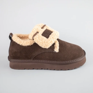 Угги жіночі замшеві низькі на хутрі 593401 Коричневі