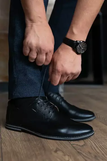 Мужские туфли кожаные весна/осень черные Yuves М5 (Trade Mark) фото 1 — интернет-магазин Tapok